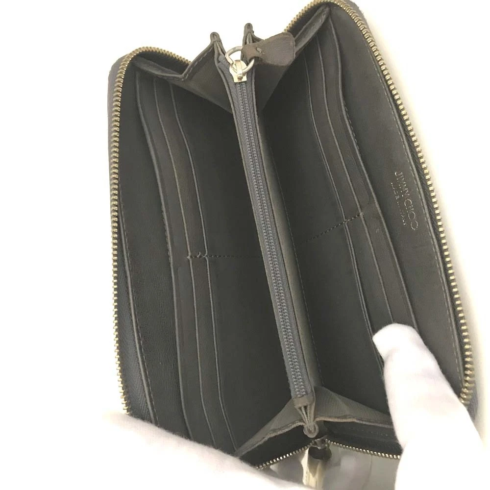 Jimmy Choo Filipa Star Studded Leather Zip Around Long Wallet Gray