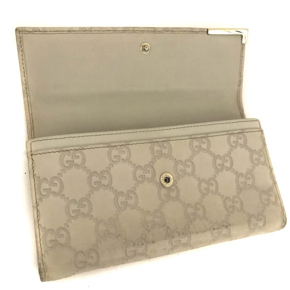 $820 GUCCI GG Logo Leather Long Wallet Ivory Cream