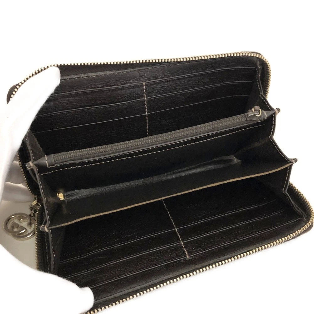 GUCCI Ssima Interlocking G GG Logo Leather Zip Around Long Wallet