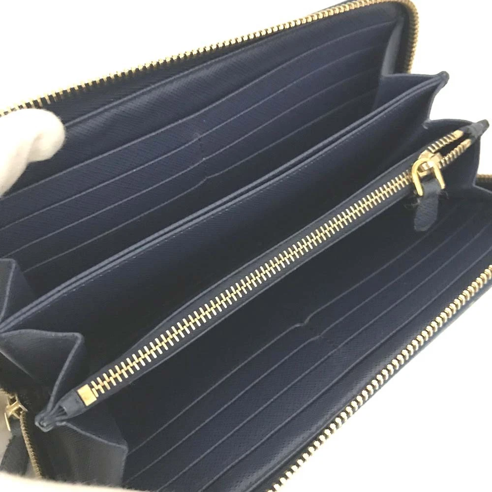 PRADA Logo Plate Saffiano Leather Zip Around Long Wallet Blue/6CG1632