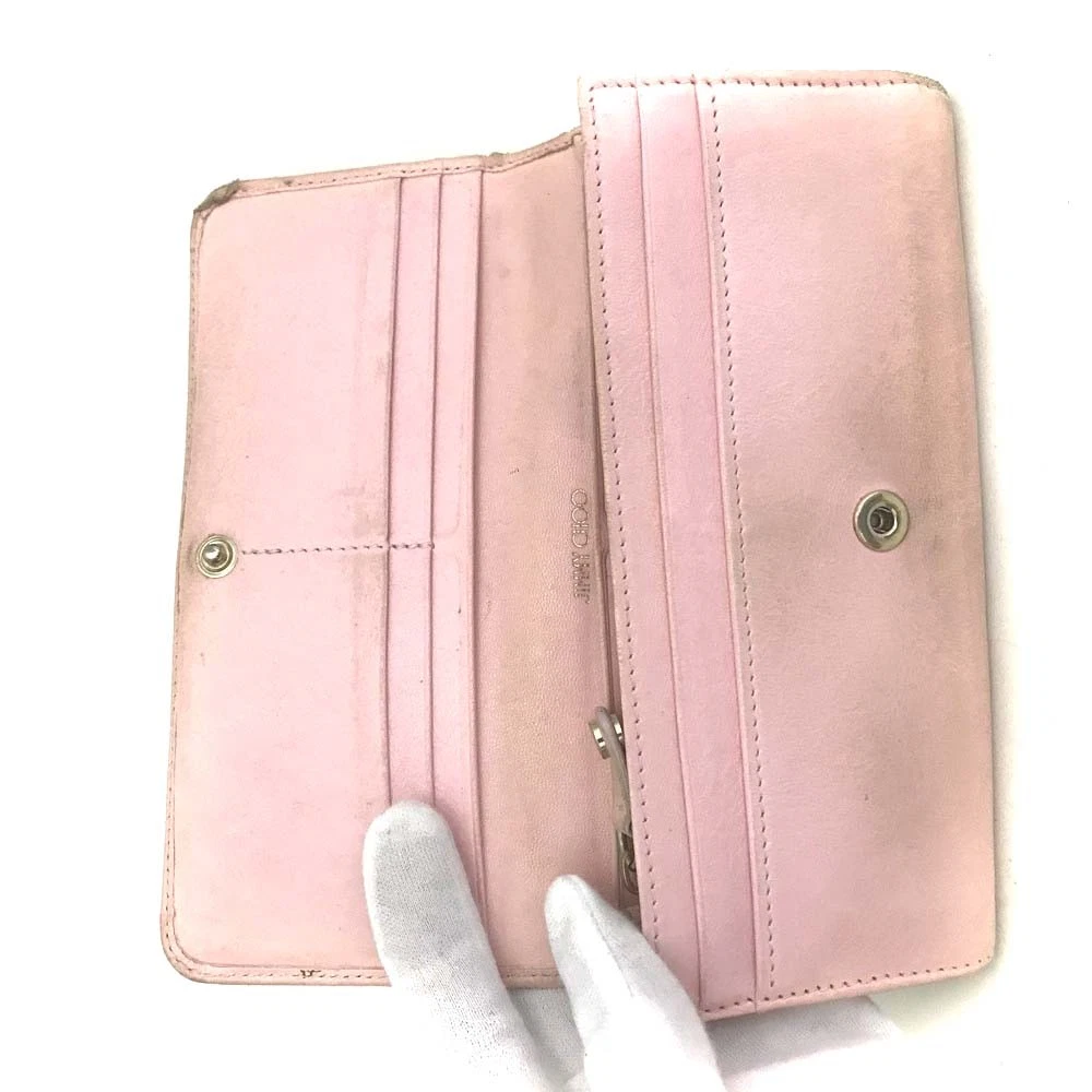 Jimmy Choo Nino Star Studded Leather Long Bifold Wallet Pink