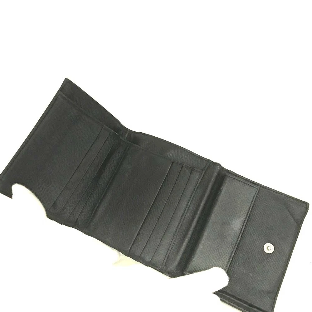 PRADA Logo Plate Nylon Trifold Wallet Black