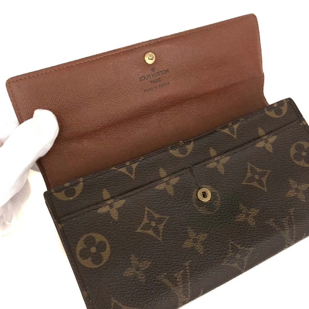 $725 2000 Louis Vuitton Monogram Portefeiulle Sarah Long Bifold Wallet Brown TH1000