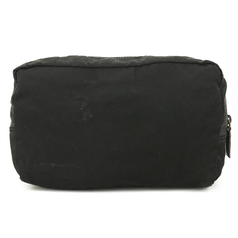 PRADA Logo Plate Nylon Cosmetic Pouch Bag Black