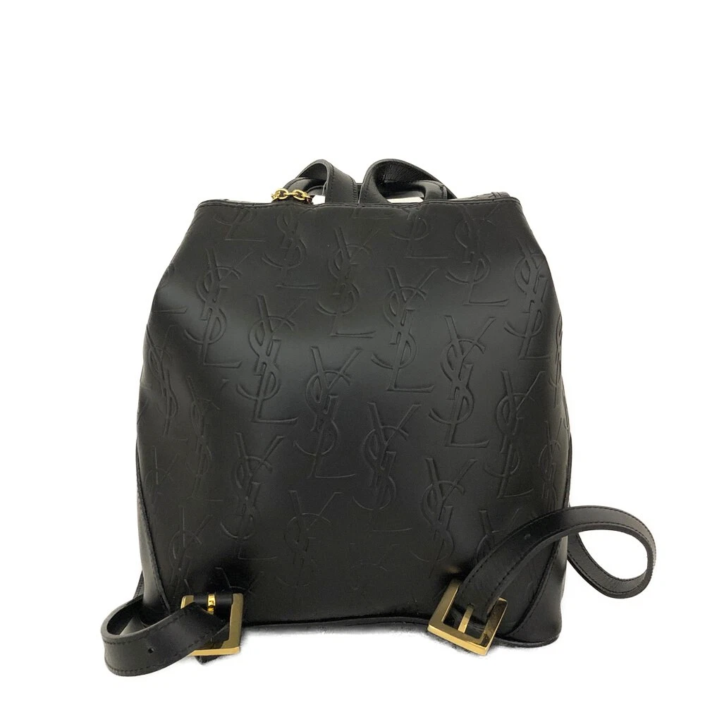 $2150 Yves Saint Laurent Cassandra Embossed Leather Backpack Black