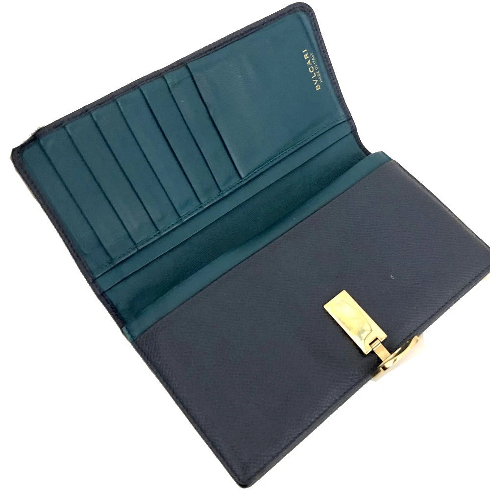 BVLGARI BVLGARIBVLGARI Leather Bifold Long Wallet Blue