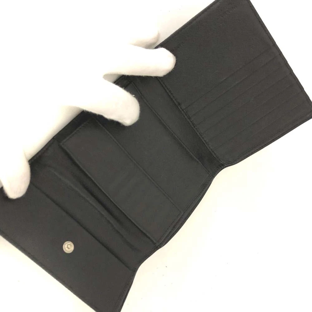PRADA Logo Plate Nylon Trifold Wallet Black/2BH1717