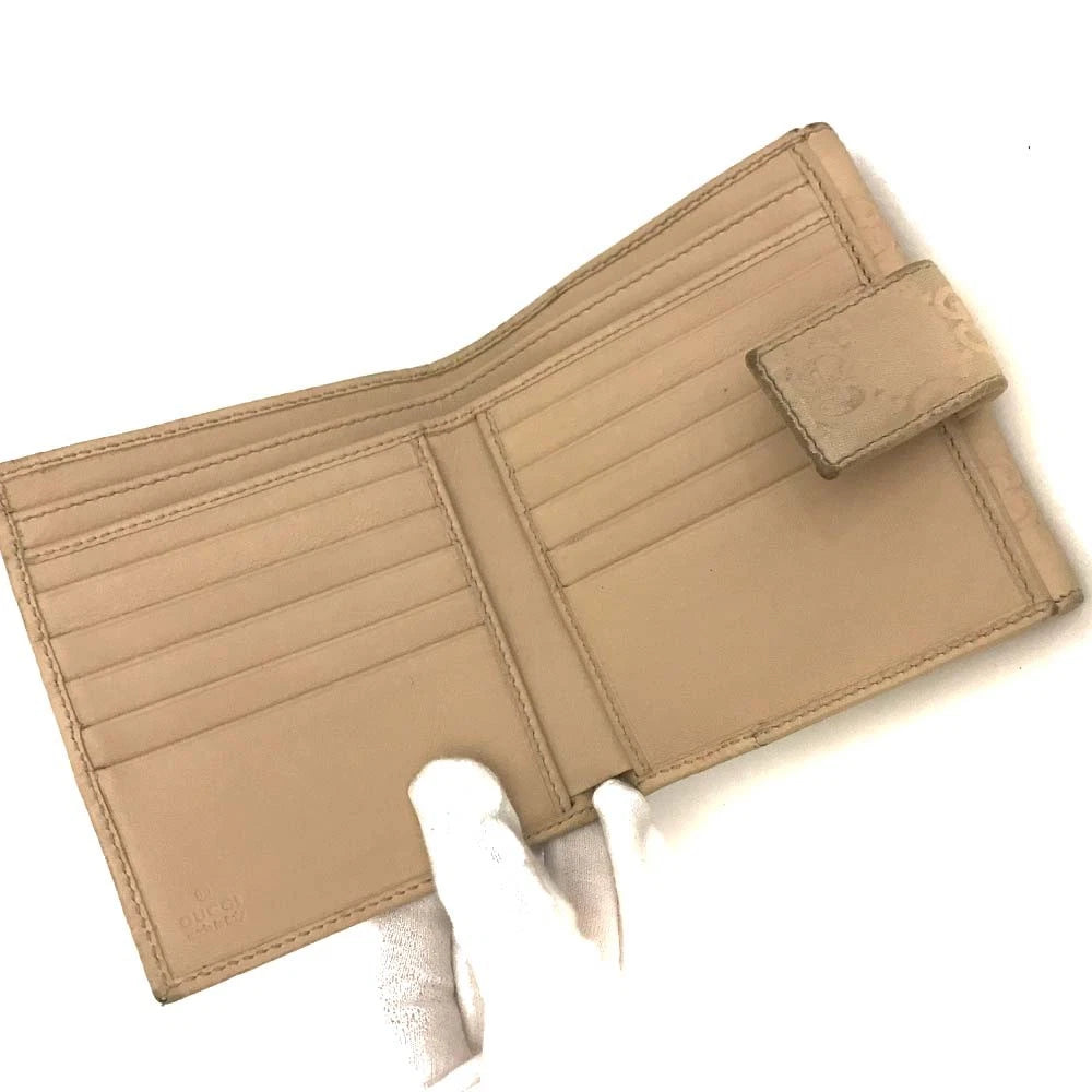 $590 GUCCI Lovely Heart GG Logo Leather Bifold Wallet Beige