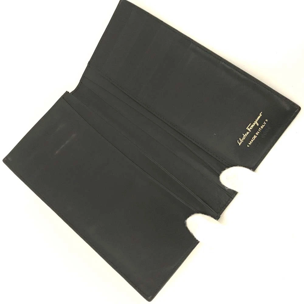 Salvatore Ferragamo Vara Leather Long Bifold Wallet Black