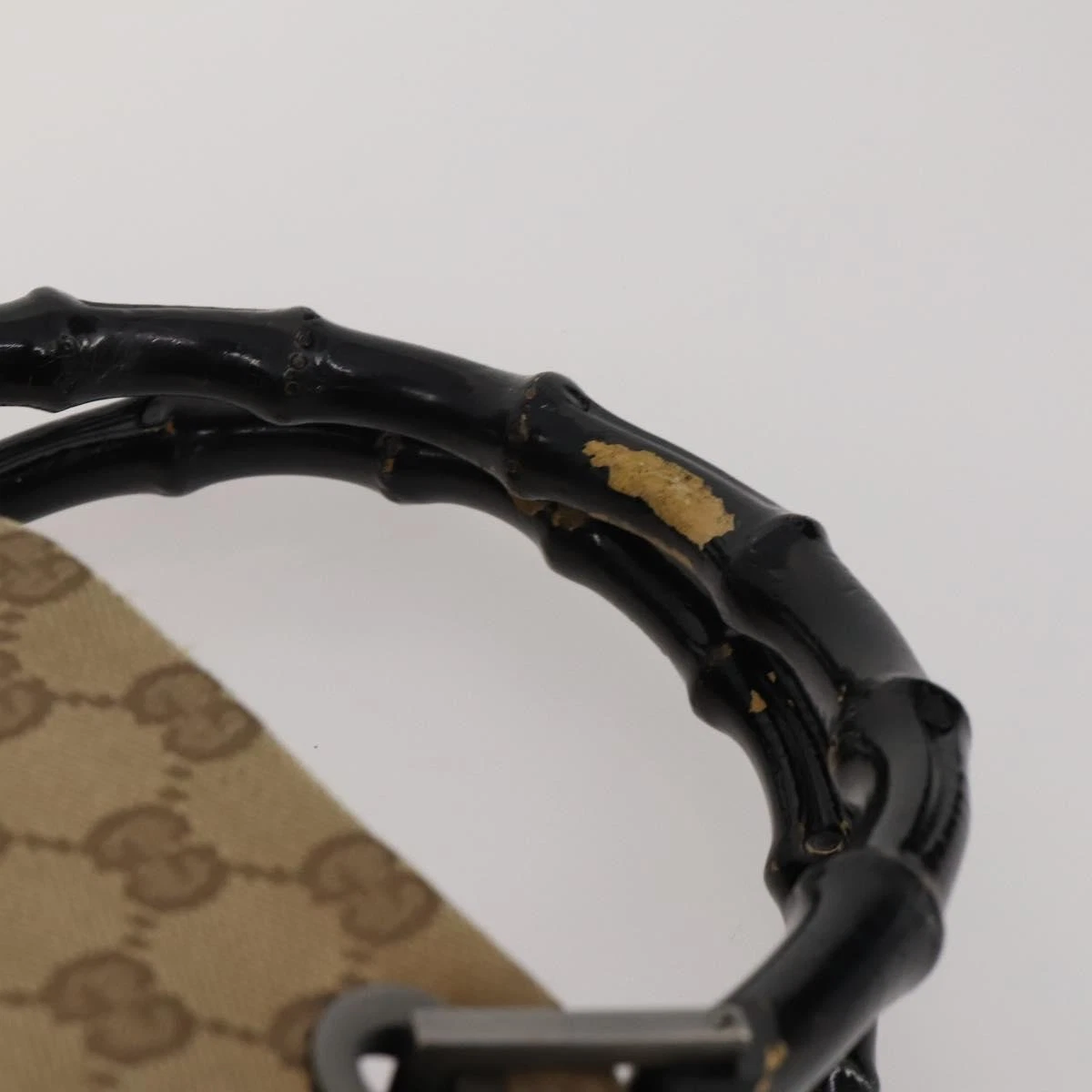 $1100 GUCCI GG Canvas Top Handle Bag Bamboo Beige