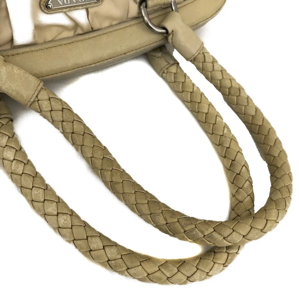 PRADA Logo Plate Nylon Hand Bag Ivory/6CH0844