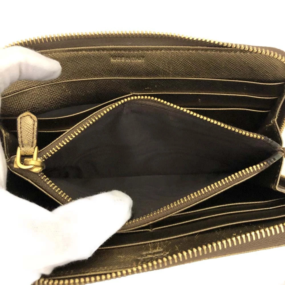 PRADA Logo Plate Saffiano Leather Zip Around Long Wallet Gold/3CA1372