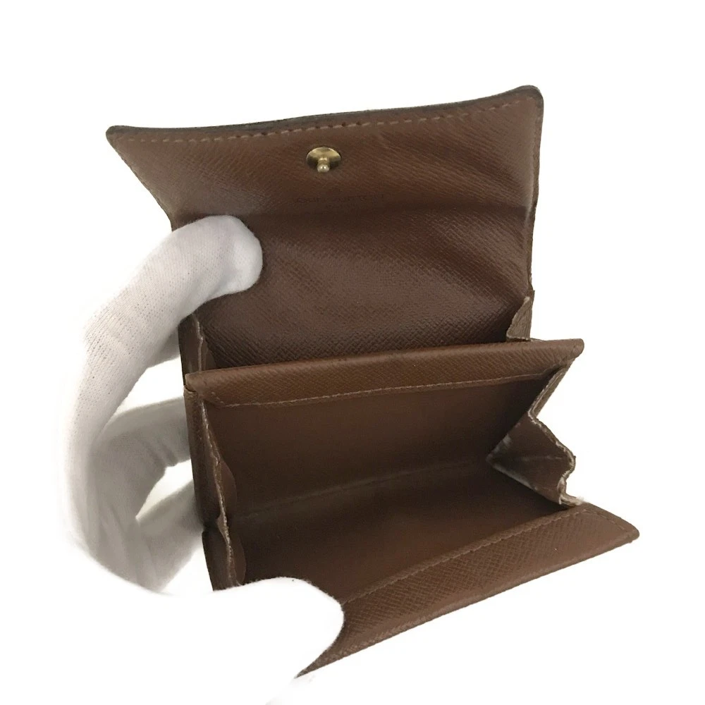 $435 Louis Vuitton Monogram Porte Monnaie Plat Coin Purse Wallet Brown MI0045