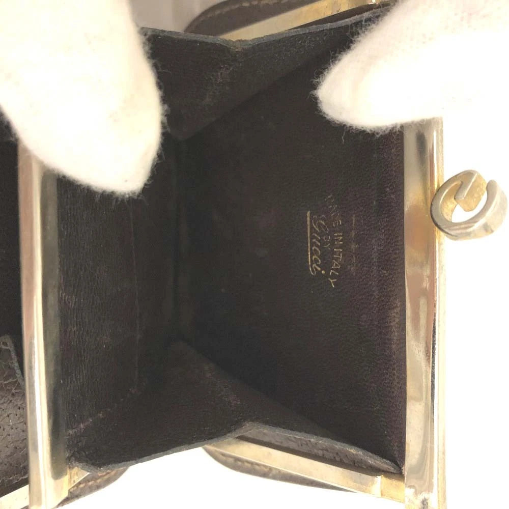 $290 Vintage Gucci GG Kisslock Coin Pouch Leather Brown