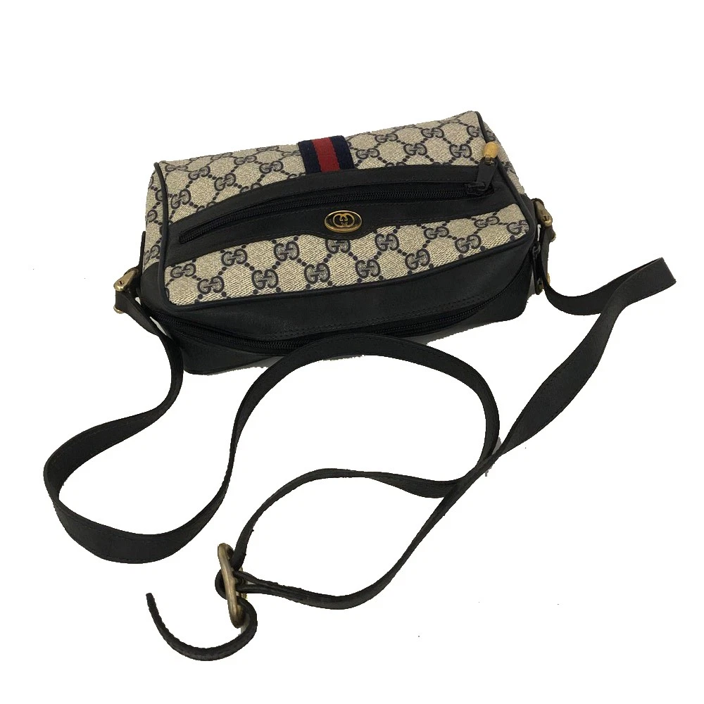 GUCCI GG Logo PVC Webbing Shoulder Bag Navy blue