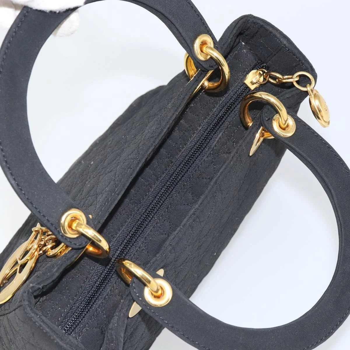 $5100 Christian Dior Nylon Cannage Medium Lady Dior Black Gold