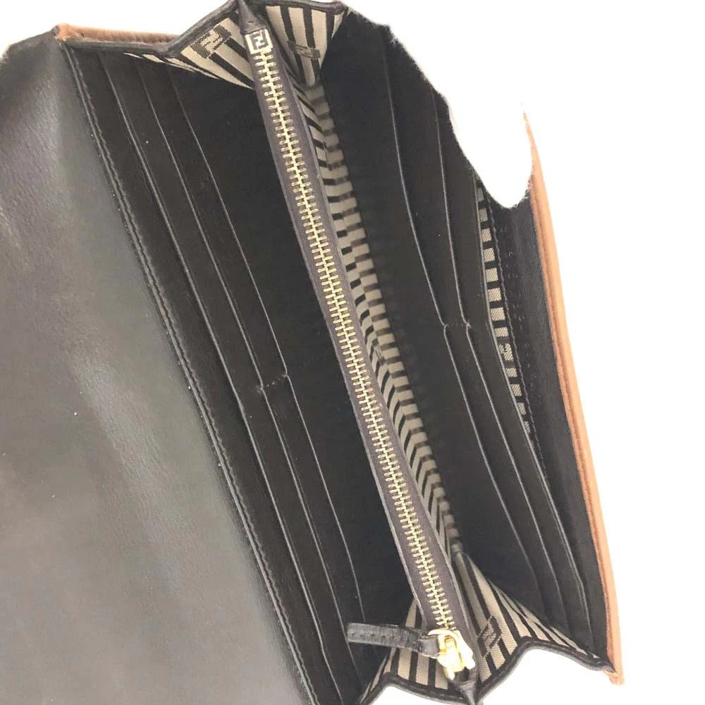 FENDI FF Logo Leather Bifold Long Wallet Brown