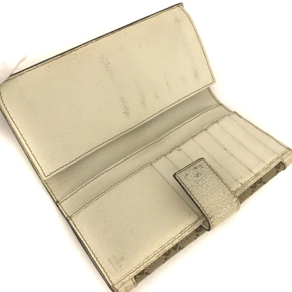$710 GUCCI GG Logo Canvas Leather Long Bifold Wallet Beige Signature GG