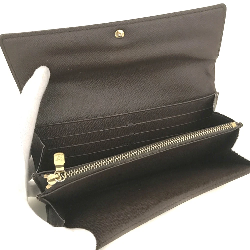 $725 2008 Louis Vuitton Damier Porte Feuille Sarah Long Bifold Wallet Brown CA5018