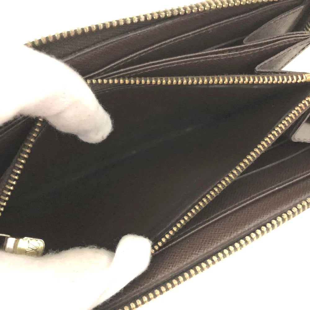 $915 2012 Louis Vuitton Damier Ebene Zippy Zip Around Long Wallet Purse Brown CA0132