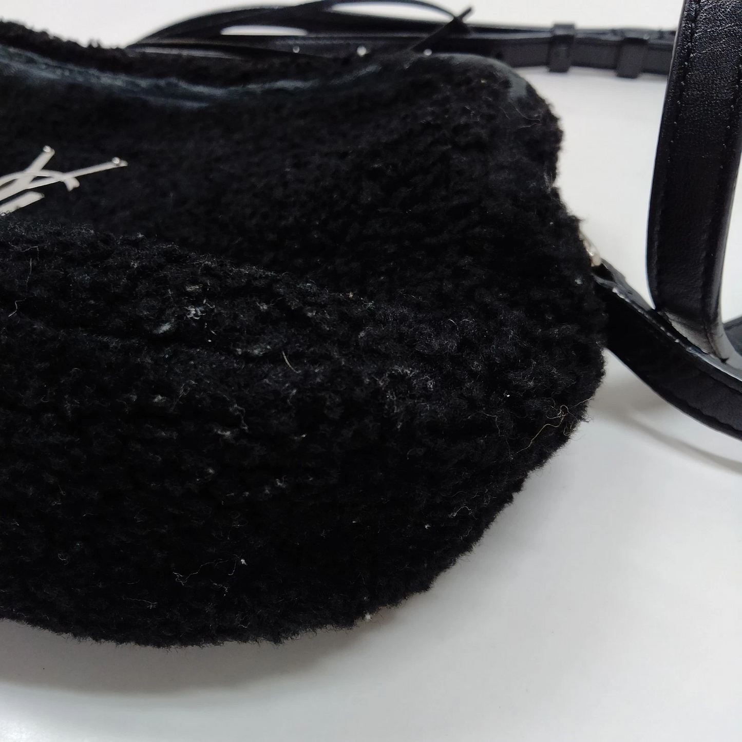 $1690 Saint Laurent Mini Lou Camera Bag Monogram Shearling Black