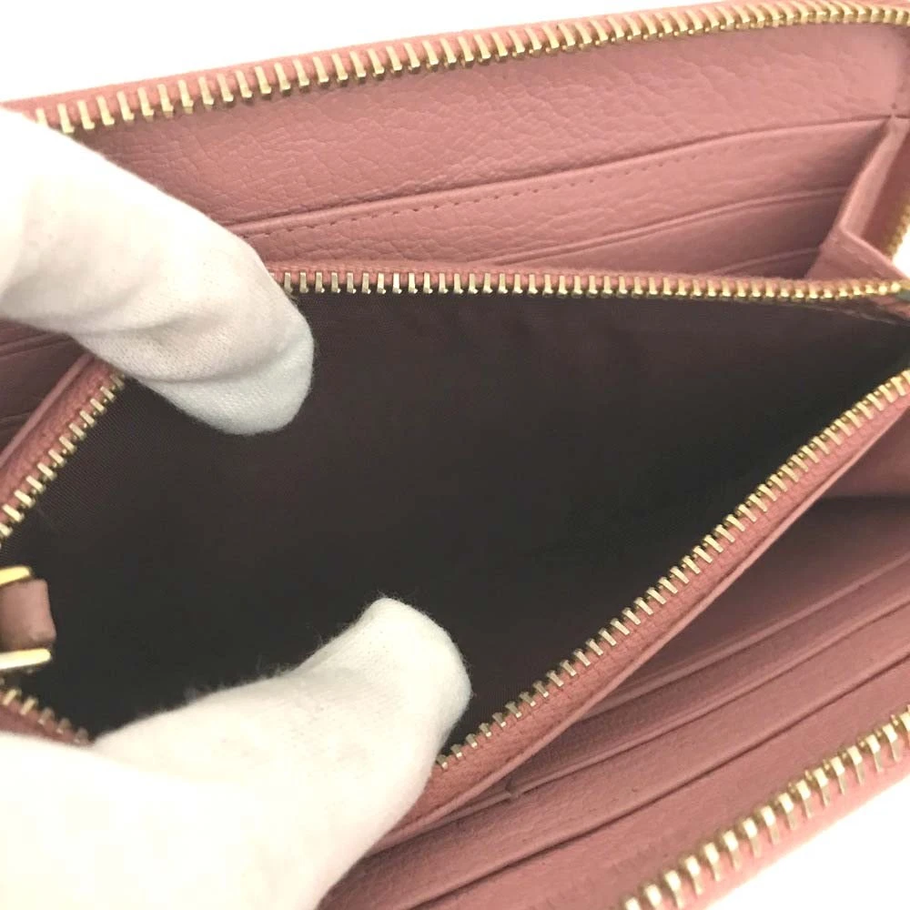$895 MIU MIU Logo Leather Zip Around Long Wallet Pink