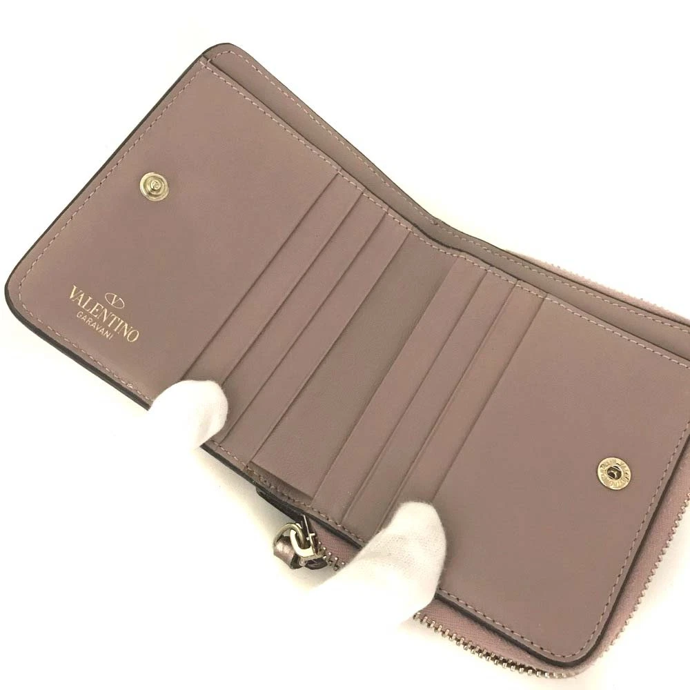 VALENTINO Garavani Rock Studs Leather Bifold Wallet Pink/6CF1186