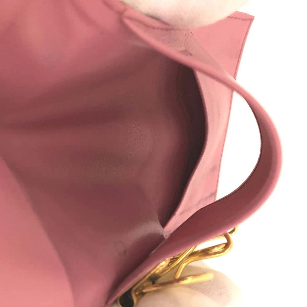 MIU MIU Logo Embossed Leather 6 Ring Key Case Pink