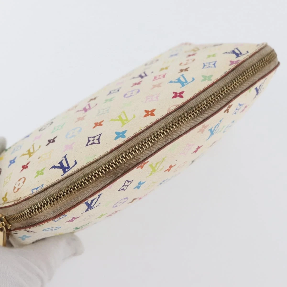 $625 2012 LOUIS VUITTON Monogram Multicolor Cosmetic Pouch White Litchi 2172