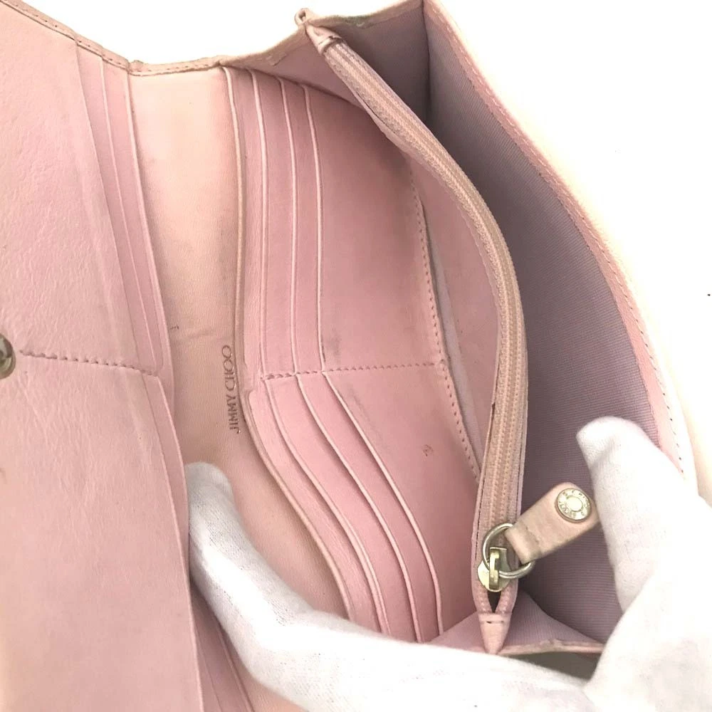 Jimmy Choo Nino Star Studded Leather Long Bifold Wallet Pink