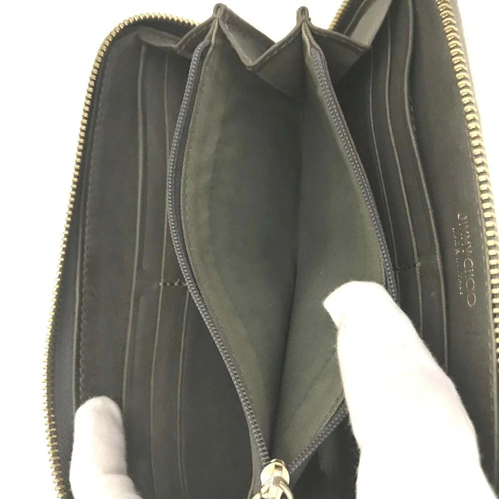 Jimmy Choo Filipa Star Studded Leather Zip Around Long Wallet Gray