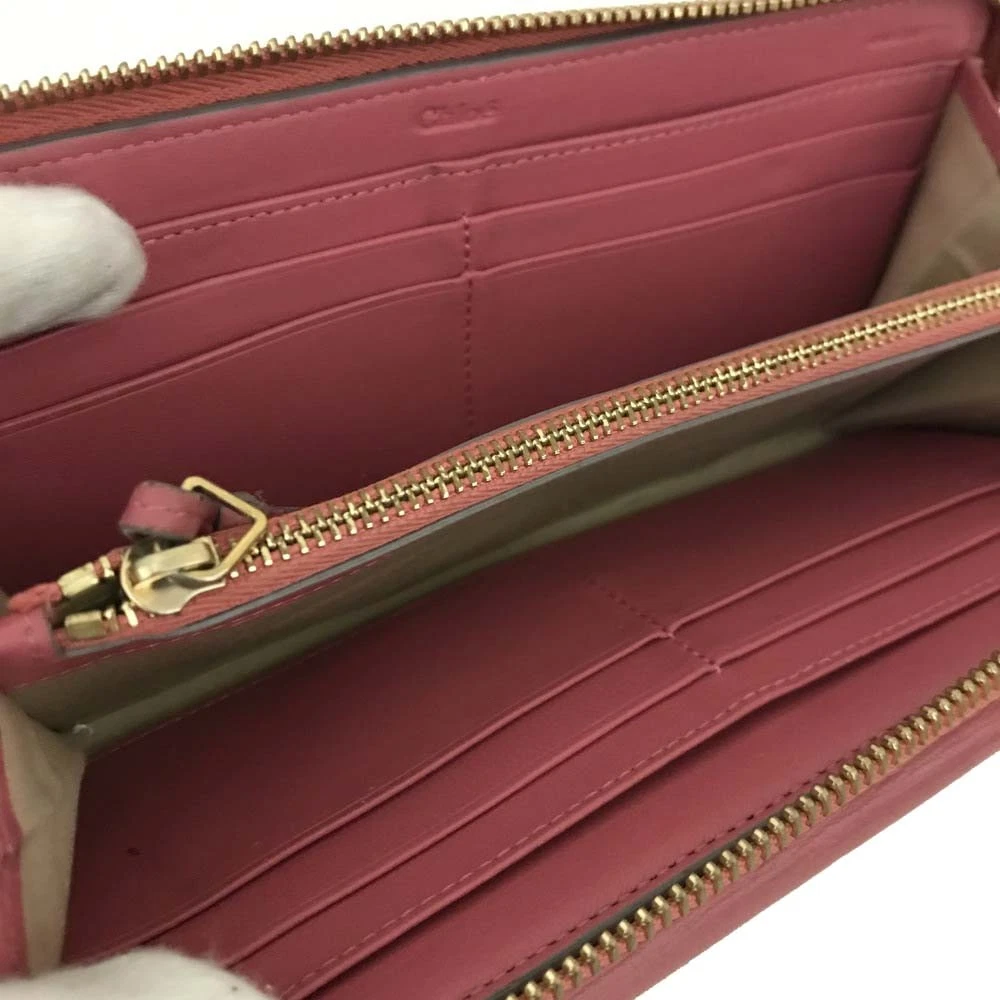 Chloe Ribbon Leather Zippy Long Wallet Purse Pink