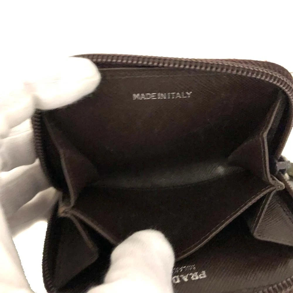 $590 PRADA Tessuto Nylon Logo Plate Coin Purse Khaki