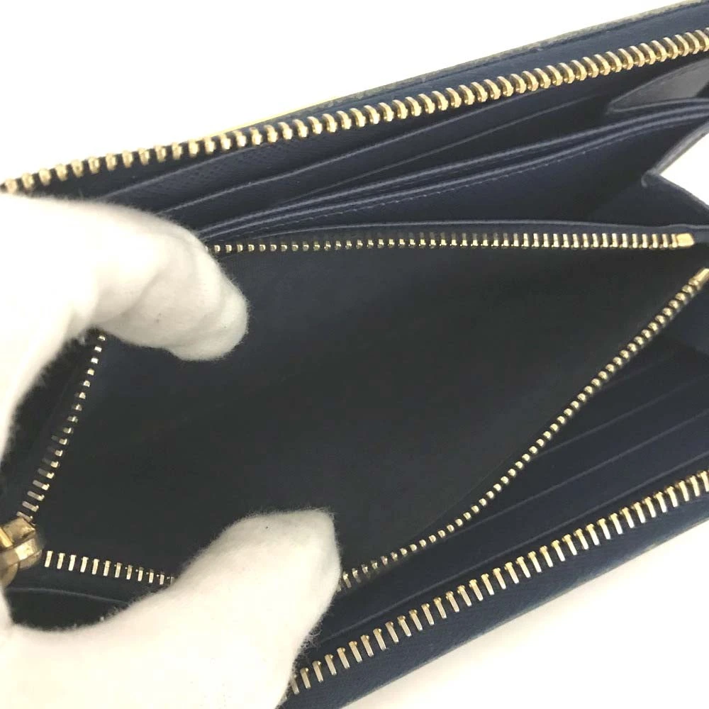 PRADA Logo Plate Saffiano Leather Zip Around Long Wallet Blue/6CG1632