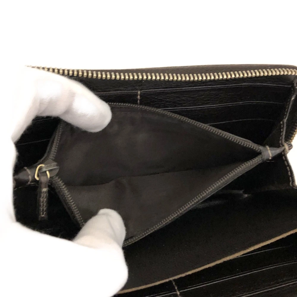 GUCCI Ssima Interlocking G GG Logo Leather Zip Around Long Wallet