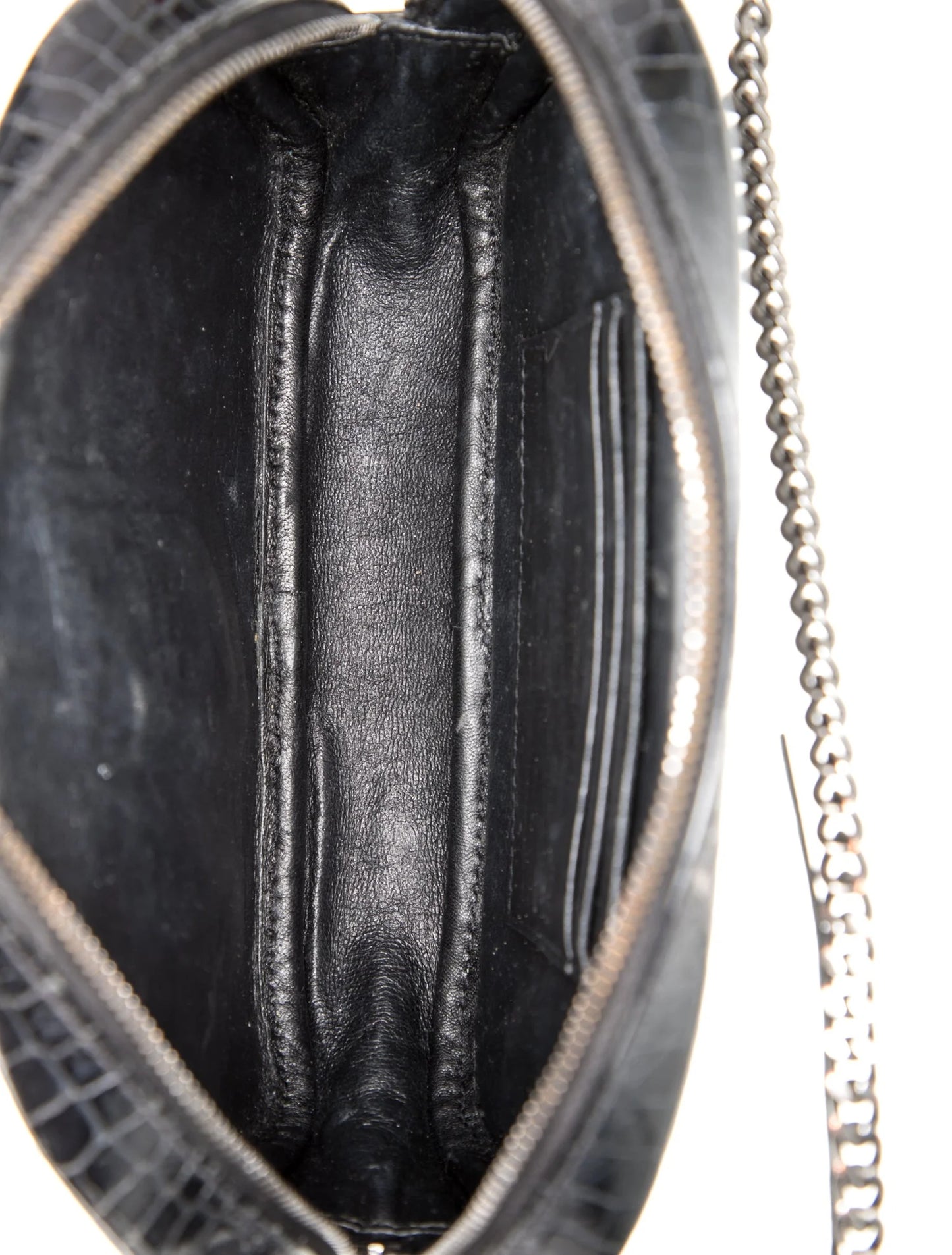 $1800 2019 Saint Laurent Calfskin Crocodile Embossed Monogram Mini Lou Camera Bag Black