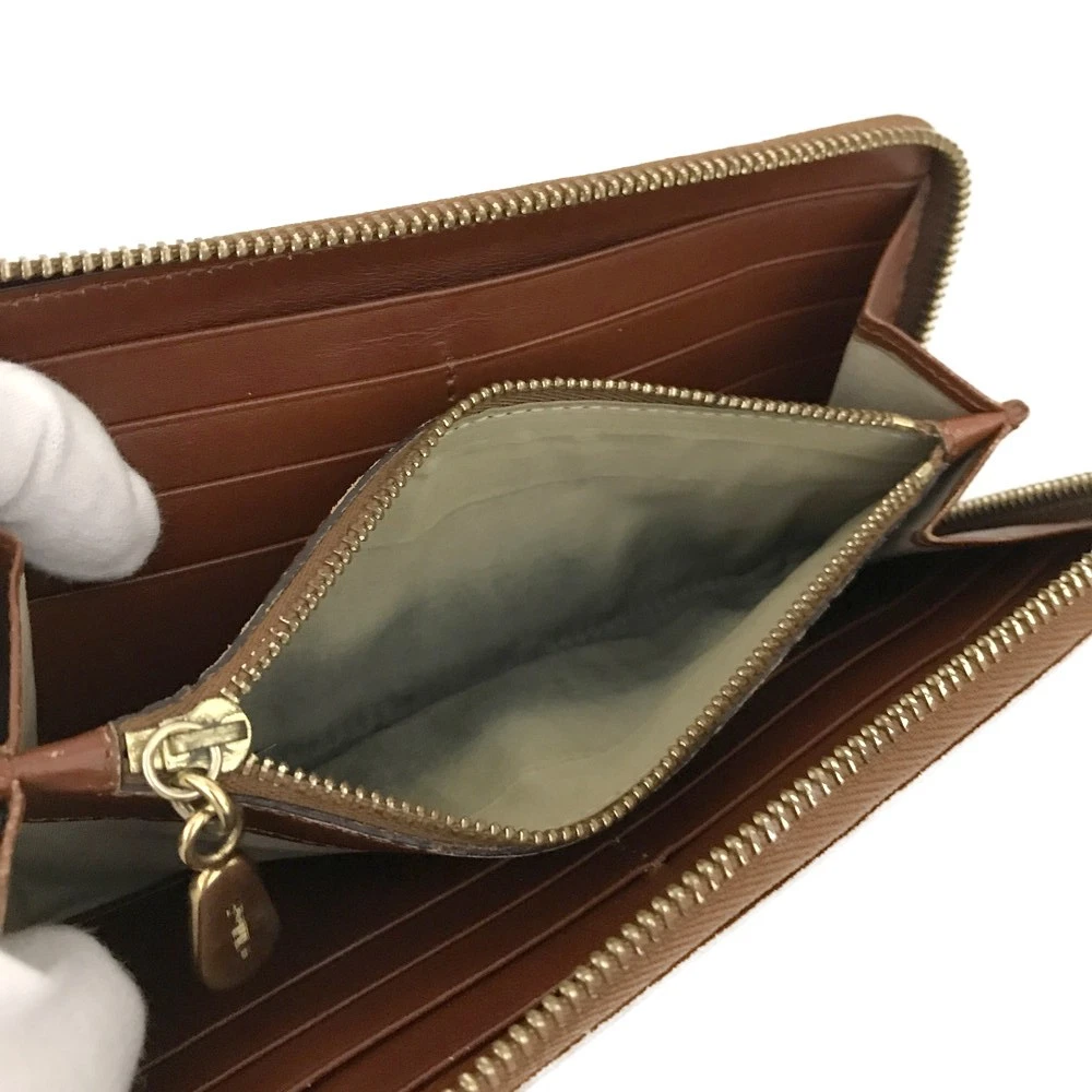 $690 CHLOE Ribbon Leather Zip Around Long Wallet Brown