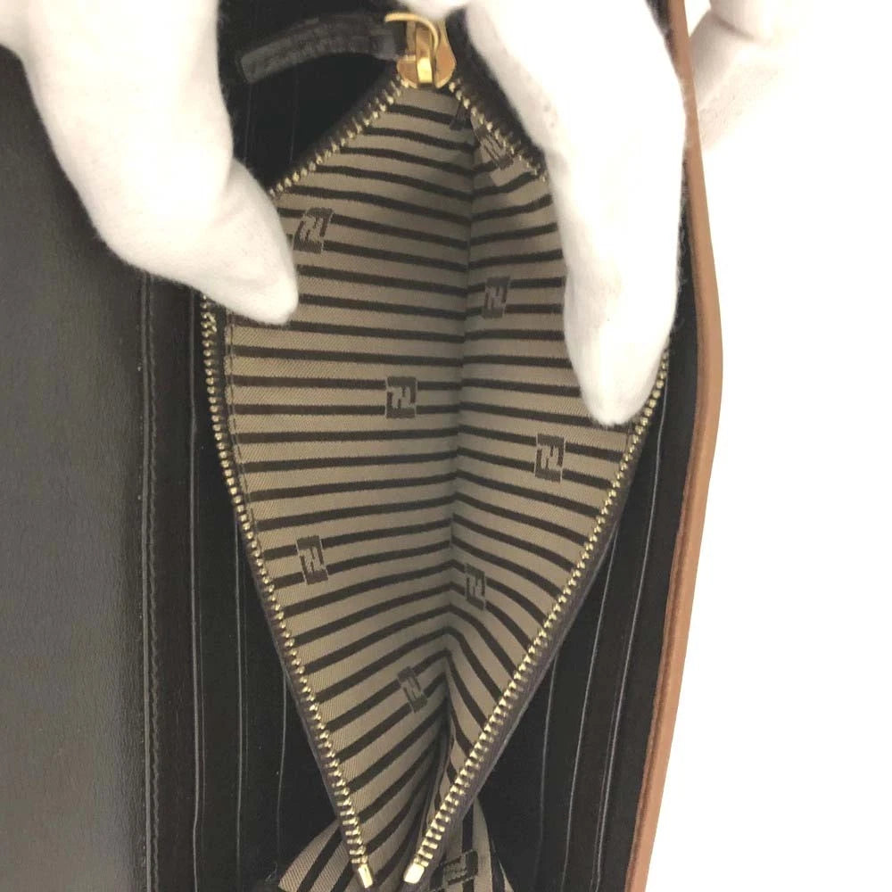 FENDI FF Logo Leather Bifold Long Wallet Brown