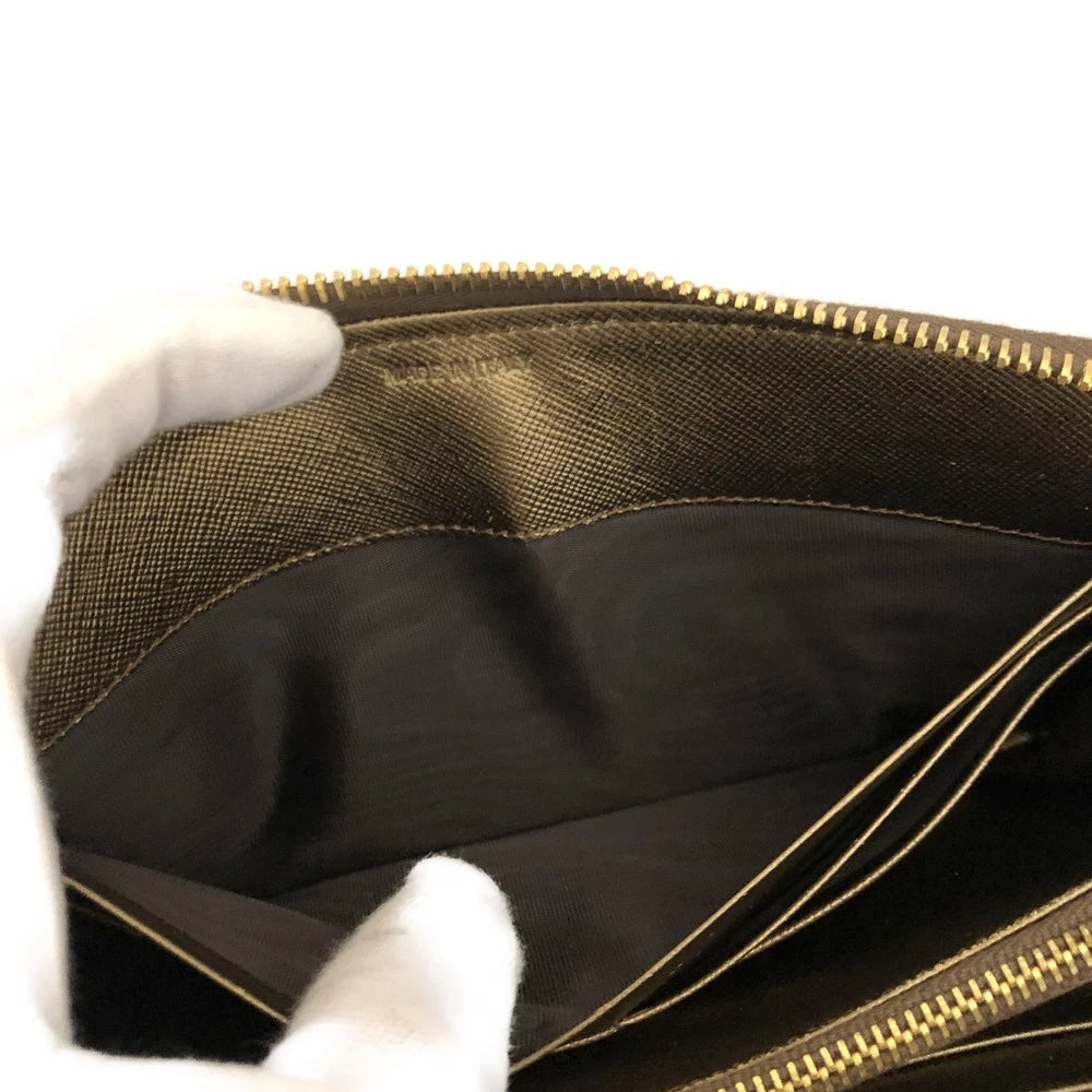 PRADA Logo Plate Saffiano Leather Zip Around Long Wallet Gold/3CA1372