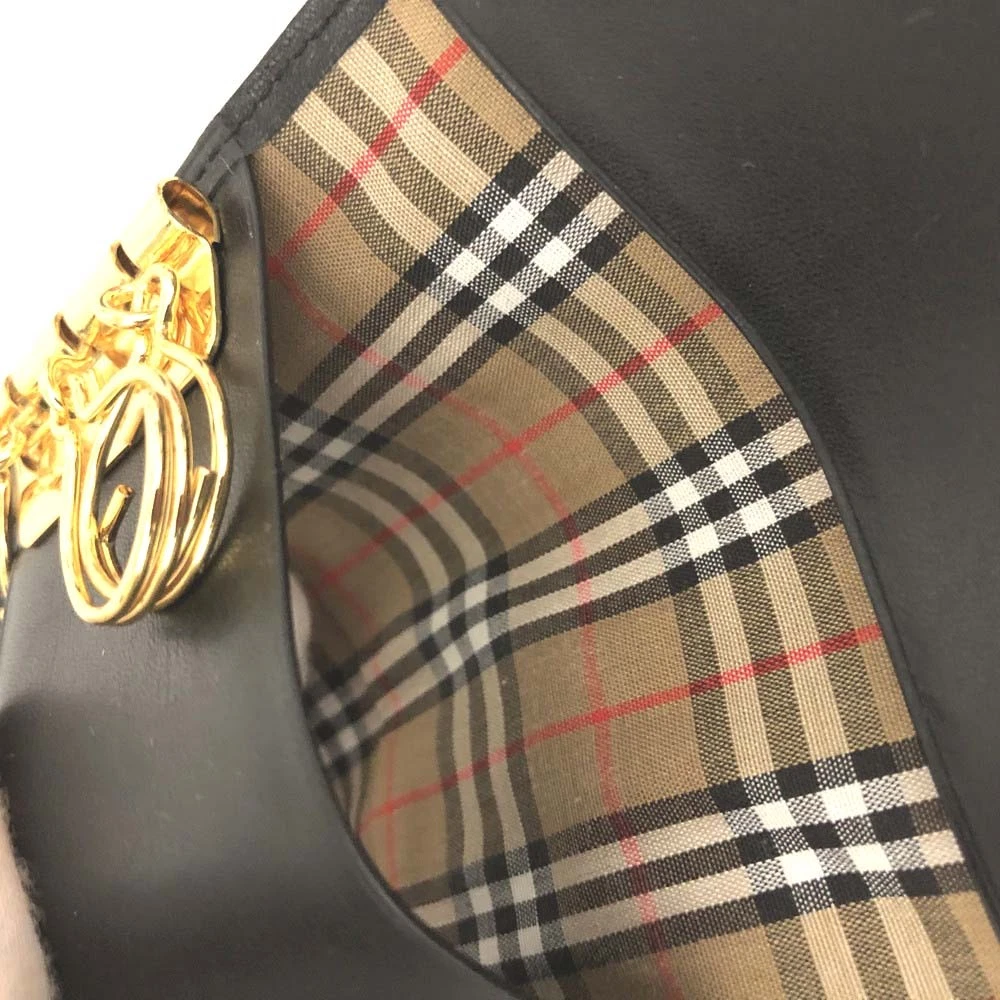$280 Burberry House Check Leather 3 Ring Key Case Black