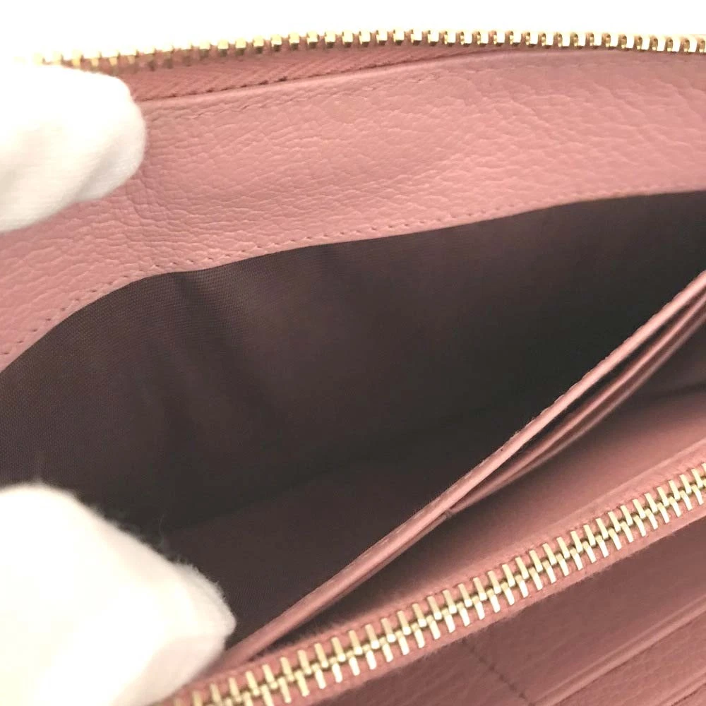 $895 MIU MIU Logo Leather Zip Around Long Wallet Pink