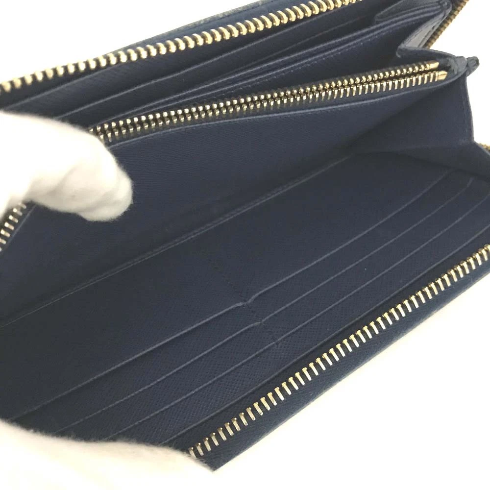 PRADA Logo Plate Saffiano Leather Zip Around Long Wallet Blue/6CG1632