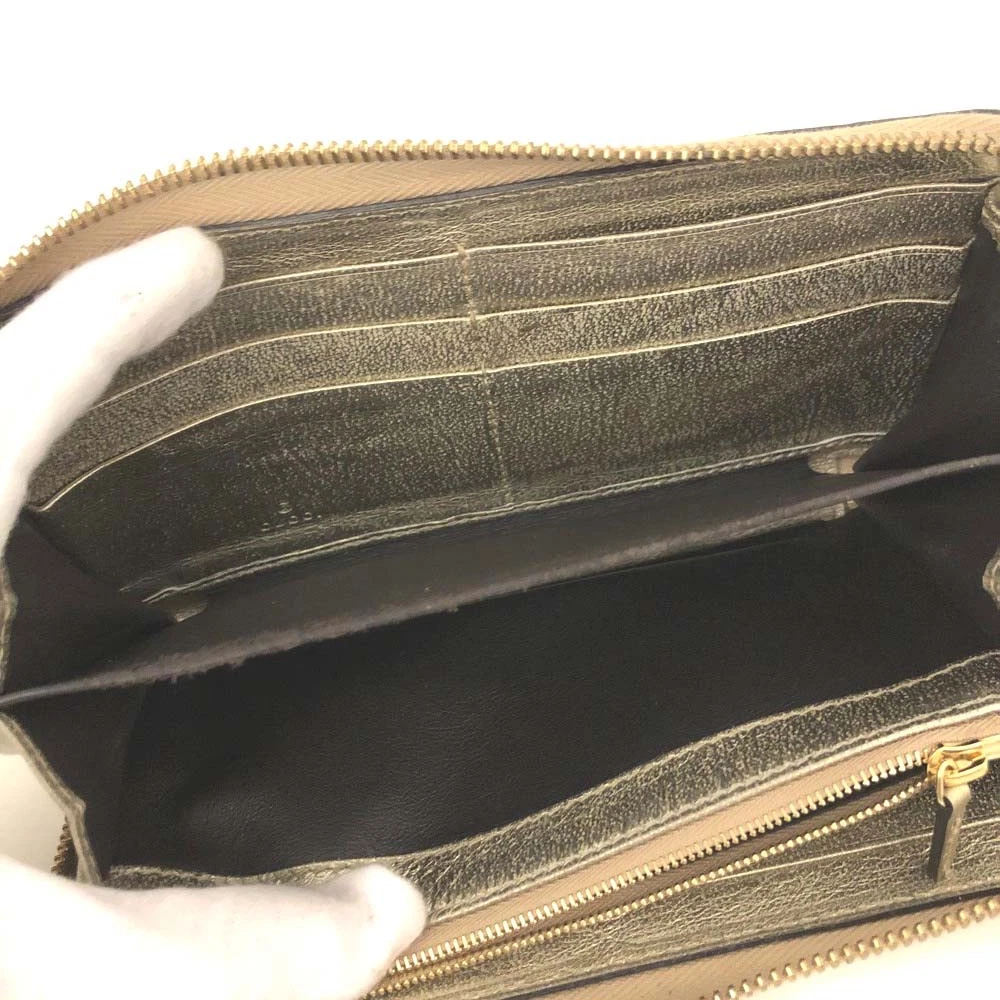 $830 Gucci GG Marmont Snake-Effect Leather Zip Around Wallet Gold CONSIGNMENT