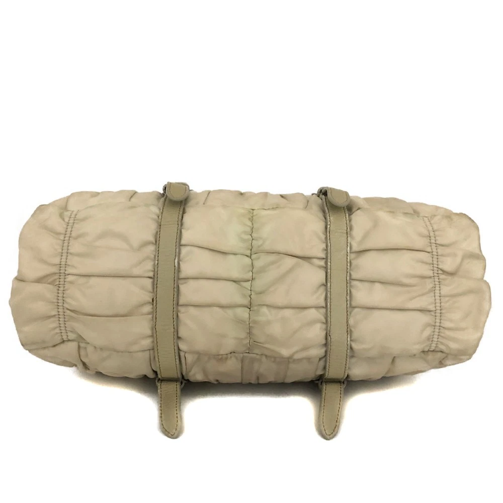 PRADA Logo Plate Nylon Hand Bag Ivory/6CH0844