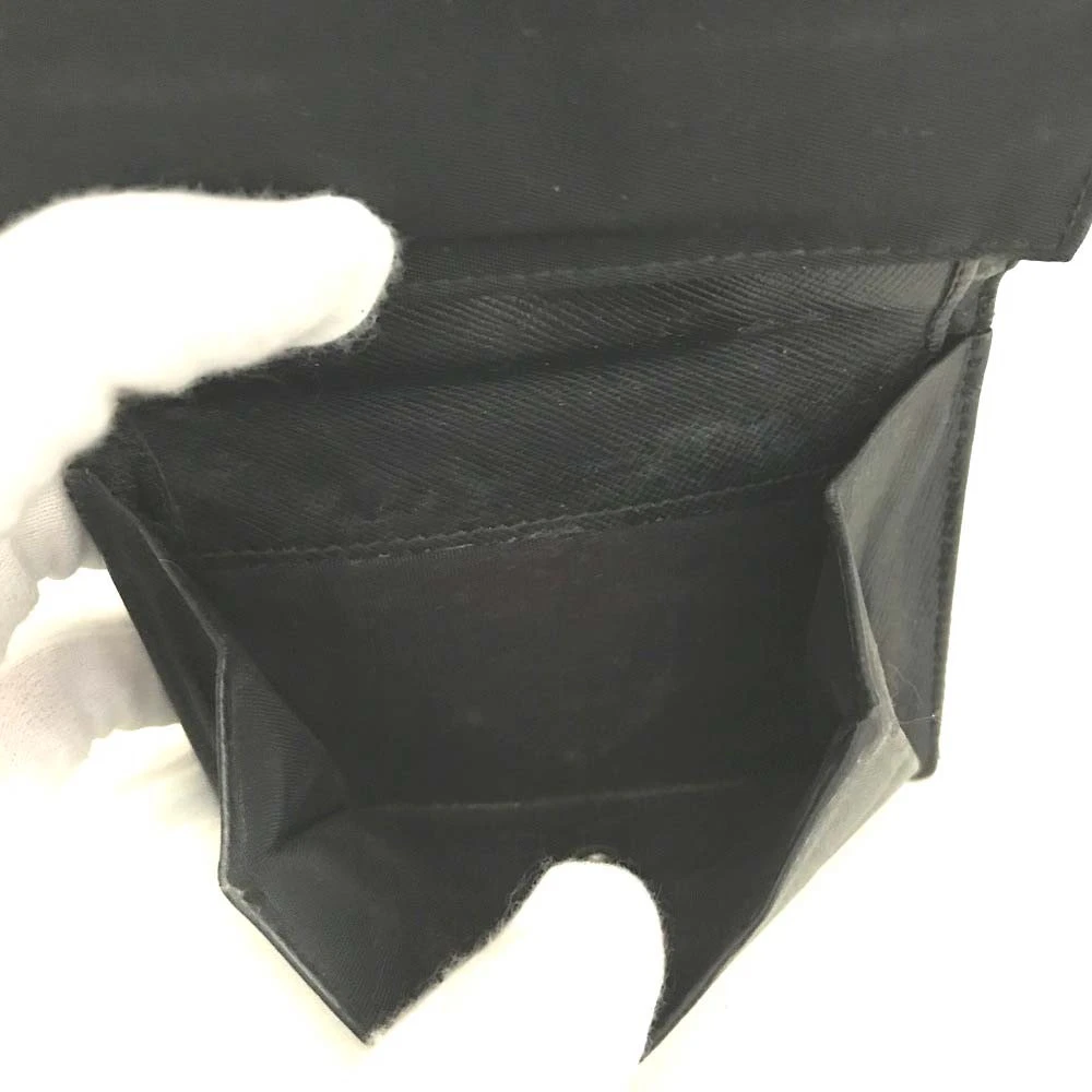 PRADA Logo Plate Nylon Trifold Wallet Black