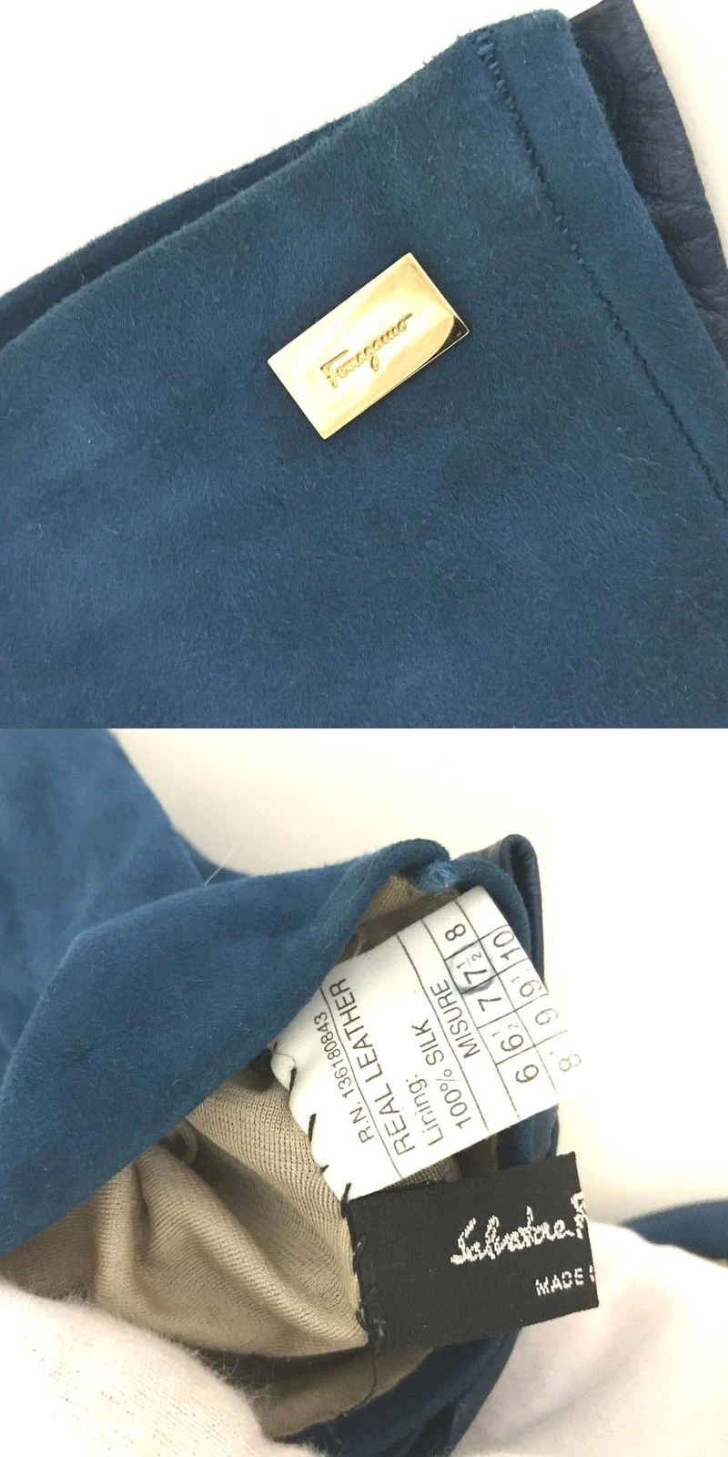 Salvatore Ferragamo Ribbon Leather Gloves Blue