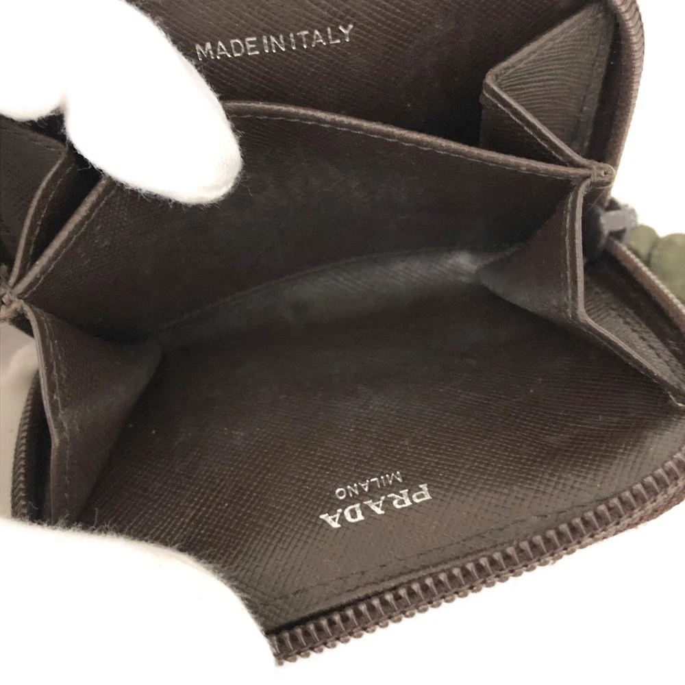 $590 PRADA Tessuto Nylon Logo Plate Coin Purse Khaki