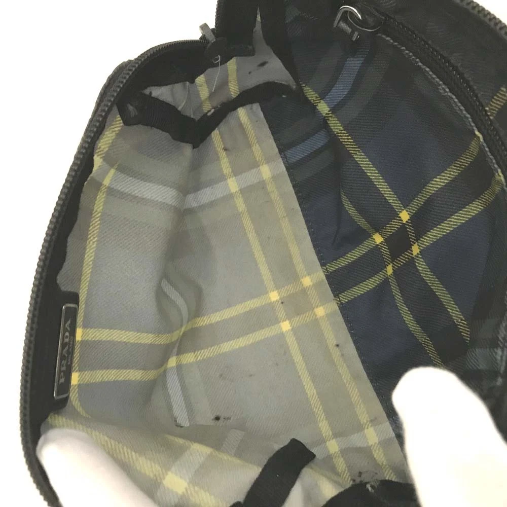 $650 PRADA Logo Plate Check Nylon Cosmetic Pouch Bag MultiColor