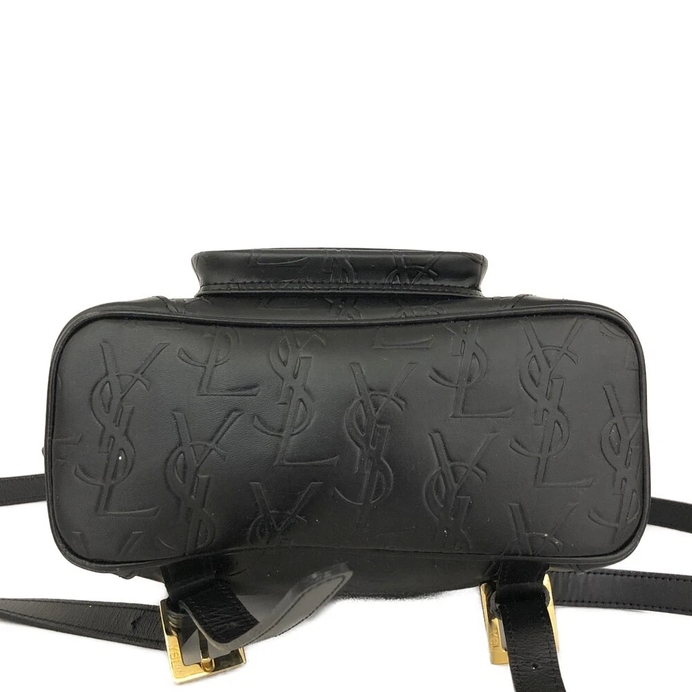 $2150 Yves Saint Laurent Cassandra Embossed Leather Backpack Black