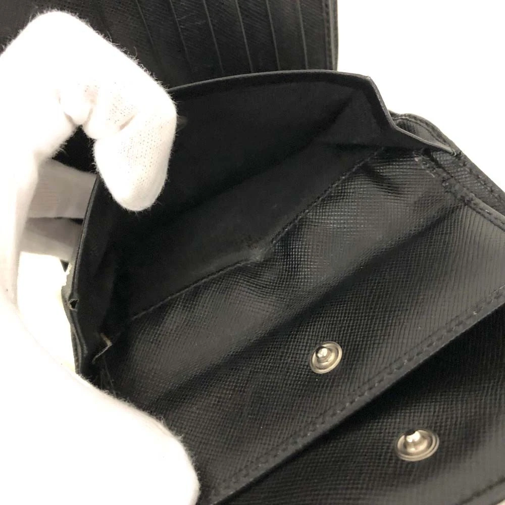 $775 PRADA Tessuto Nylon Logo Plate Trifold Wallet Black